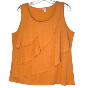 Croft & Barrow Tank Top Orange Ruffle Front Slub Knit Flowy Summer Sunset 1X